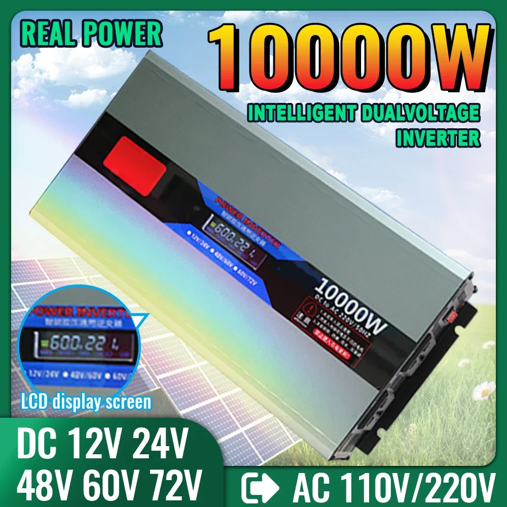 Dual Voltage Inverter 4200W5000W6000W8000W10000W LCD Display 12V24V48V60V72V DC To AC 110V220V Car Camping Emergency Outdoor Use