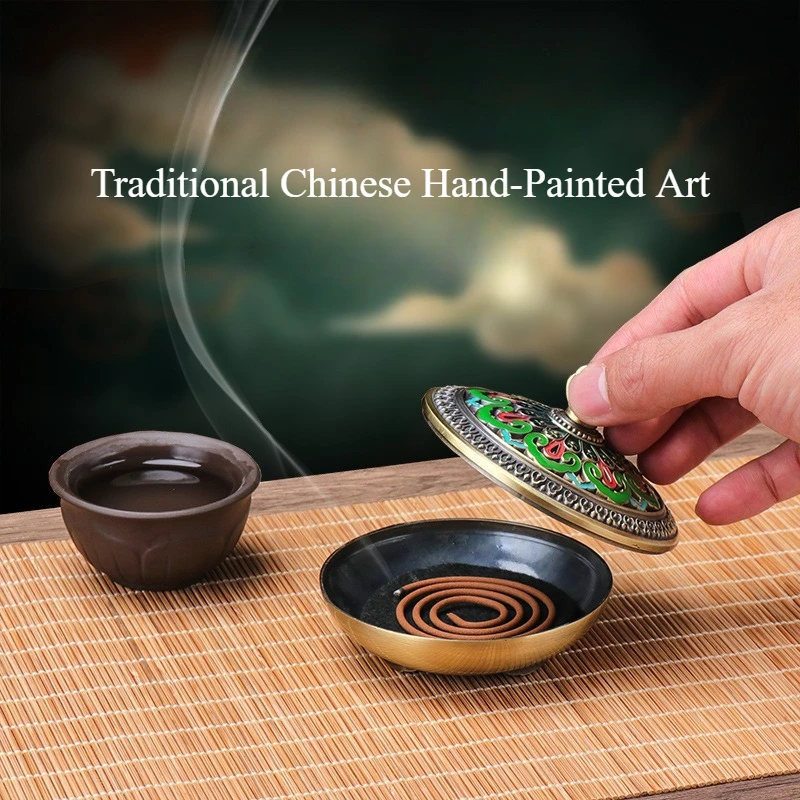 Enamel Copper Cloisonne Floating Clouds Chinese Style Incense Burner Household Inside Tea Ceremony Study Decoration Ornament