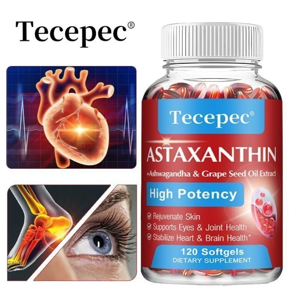 Astaxanthin with Ashwagandha and Grape Seed Oil - Supports Skin, Eyes and Joint Health, 120 Softgels