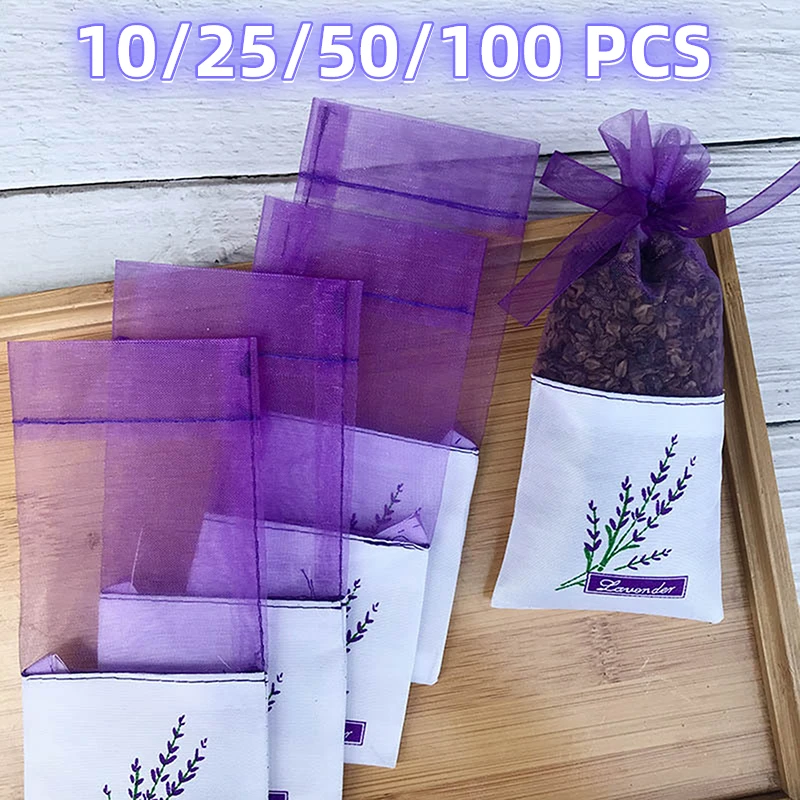 10/25/50/100 PCS Lavender Empty Sachets Bag Portable Floral Printing Home Air Freshener Bags for Scents Dry Flowers Fragrance