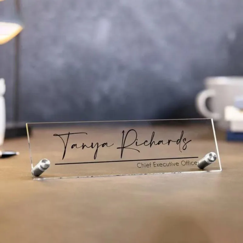 Clear Script Executive Desk CEO Sign Standing Acrylic Name Plate Graduation Promotion Gift 10x2.75\'\' Job Office Business Decor