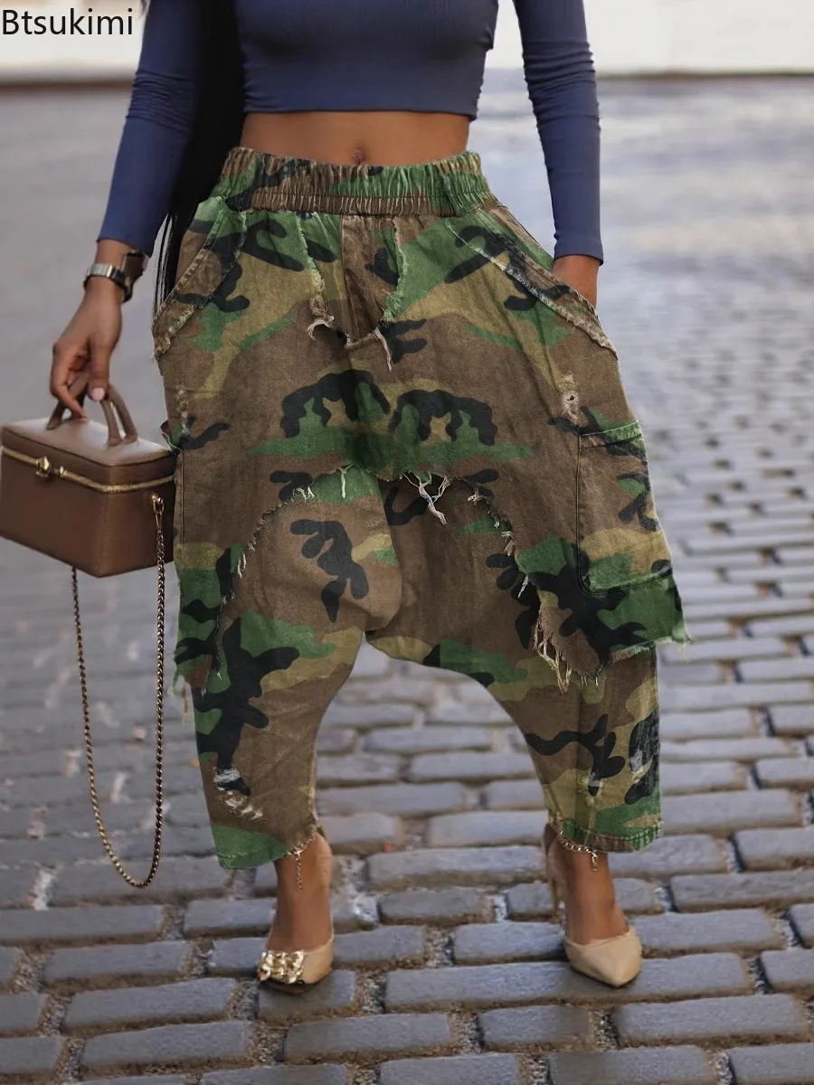 New Vintage Distressed Frayed Ripped Jeans Women's Fashion Loose Harem Pants Casual Hip Hop Streetwear Denim Trousers for Women
