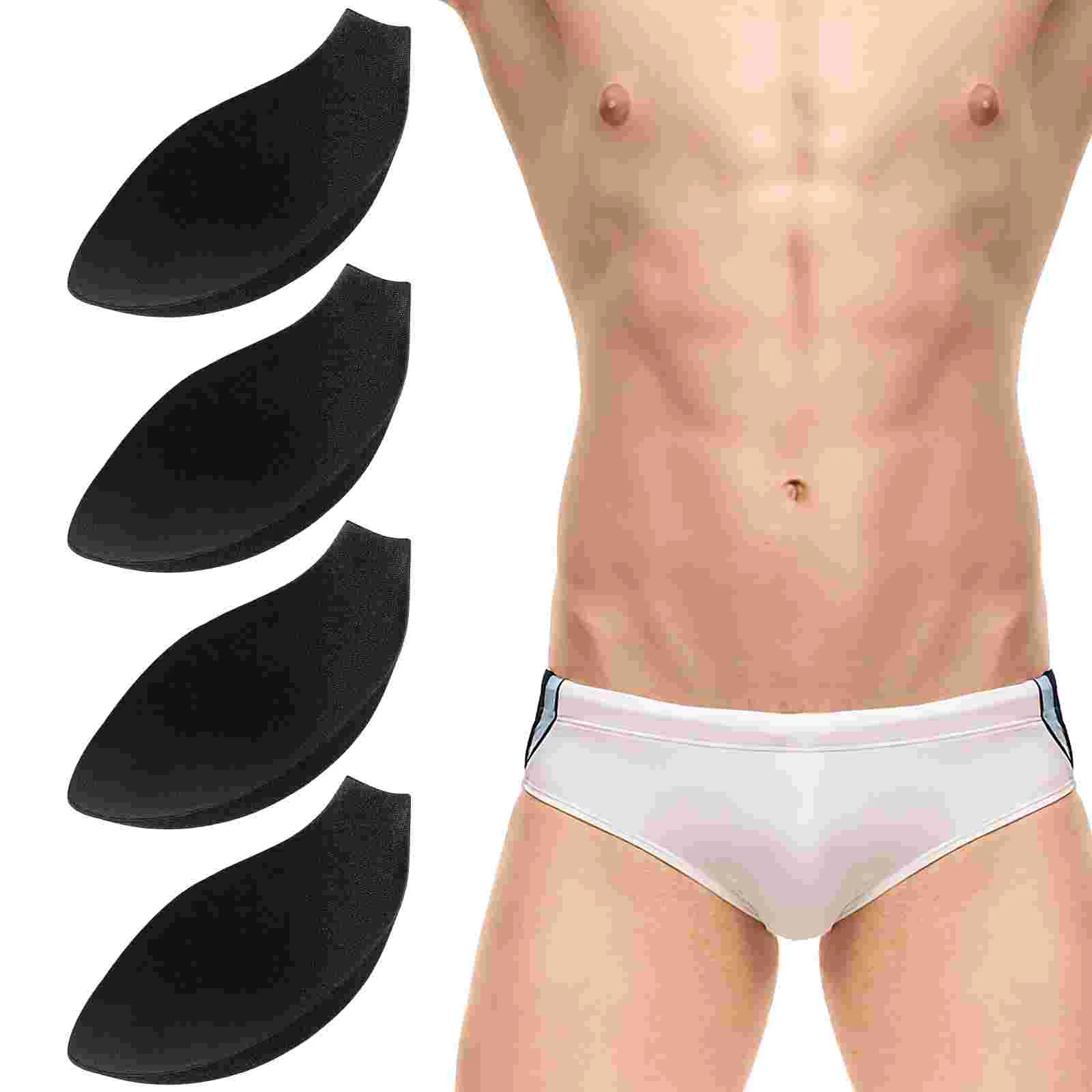 4 Pcs Men's Underwear Panty Liner Pads Pumps for Enlargement Bulge Swimwear Padded Cup Black Man