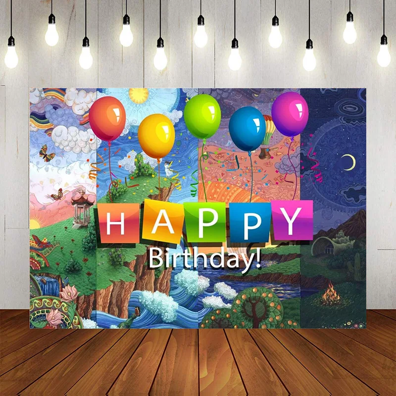 Happy Birthday Backdrop Boys and Girls Game Video Banner Party Decoration Photographic Background Gallery Photo