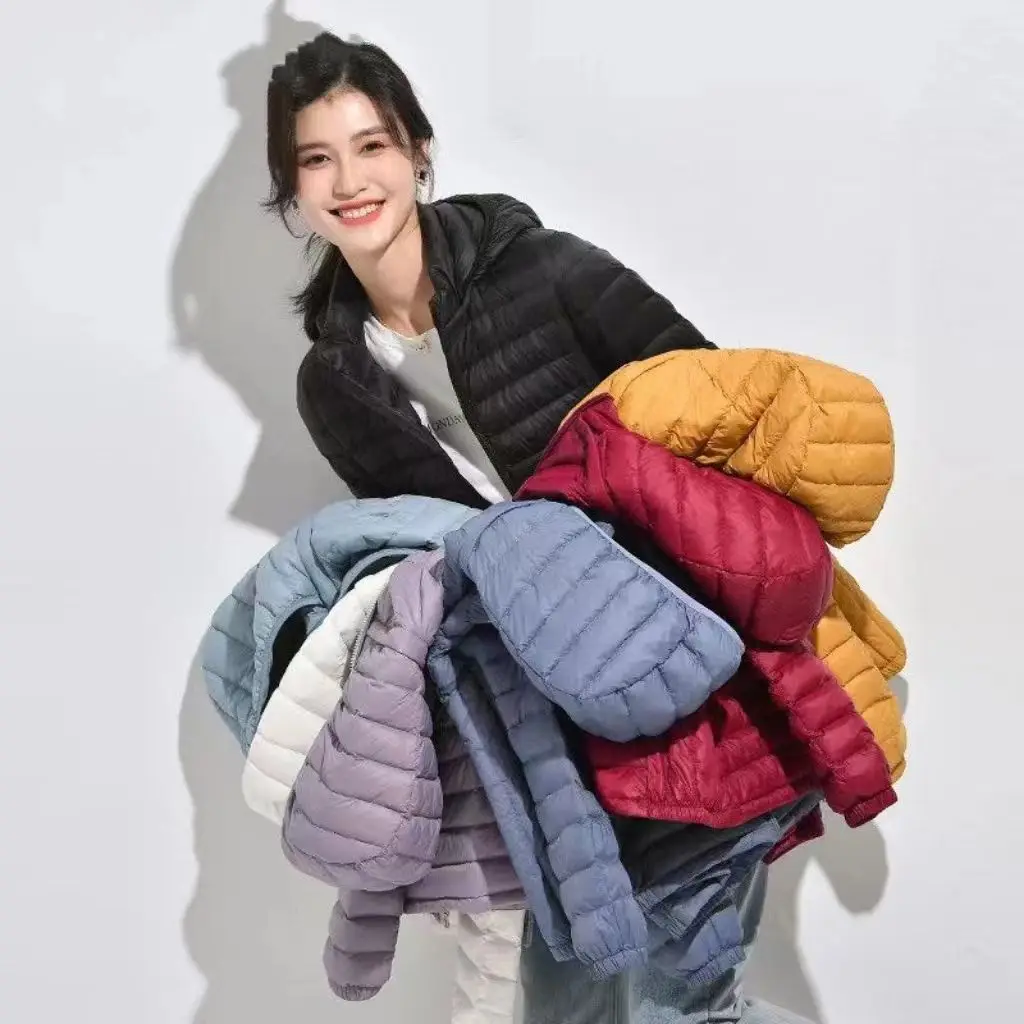 Female Korean Slim Fit Ultra Lightweight Packable Hooded Down Coats 15 Colors Women Fashion Hooded Solid Warm Puffer Jacket