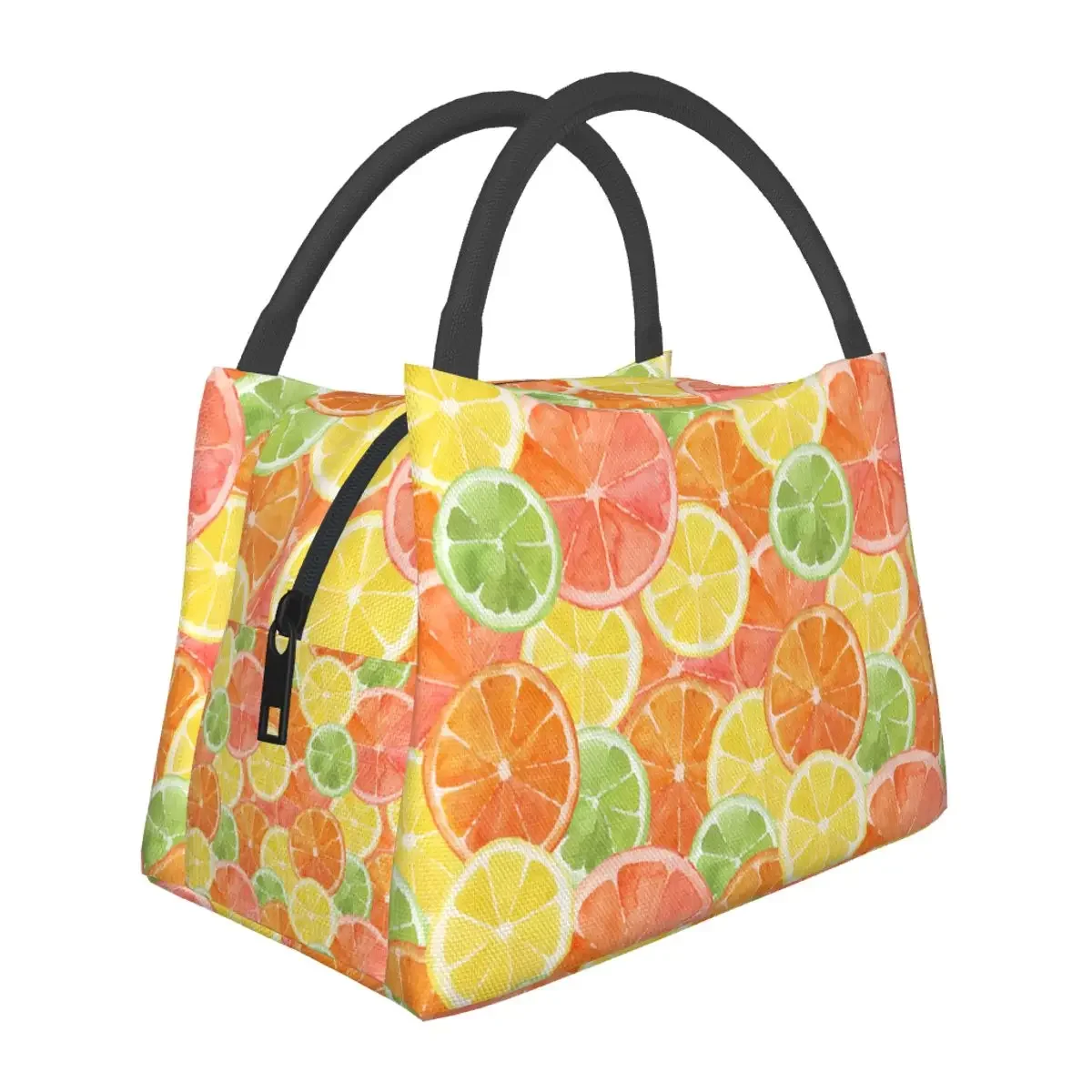 Watercolor Orange Lemon Grapefruit Lunch Bag Portable Insulated Oxford Cooler Thermal Picnic Travel Lunch Box