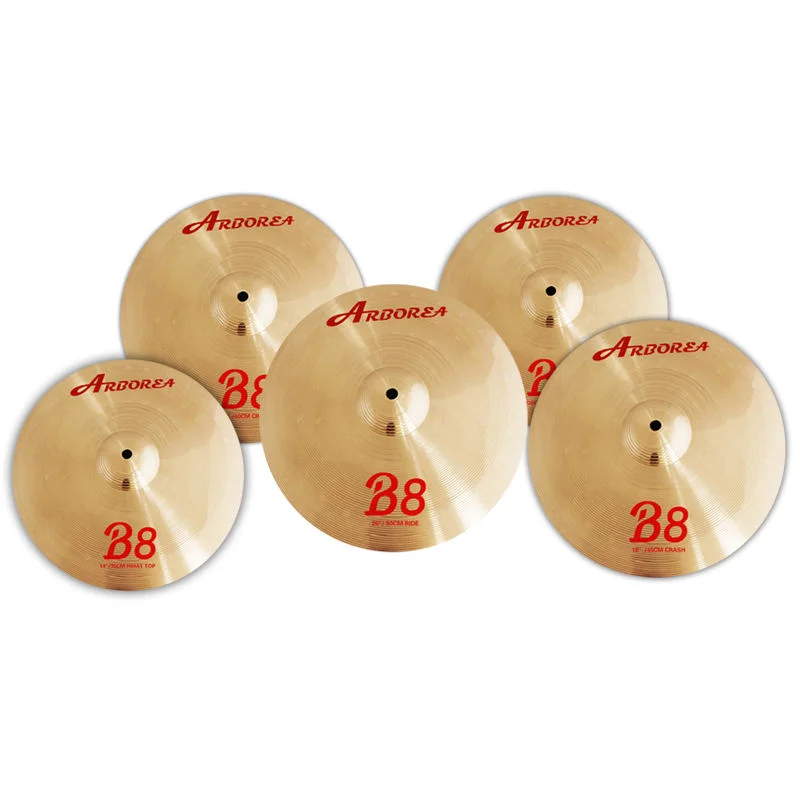 Arborea B8 Series Cymbal Set 5PCS Hihats/Crash/Ride Cymbal and Free Cymbal Bag Percussion Music Instrument