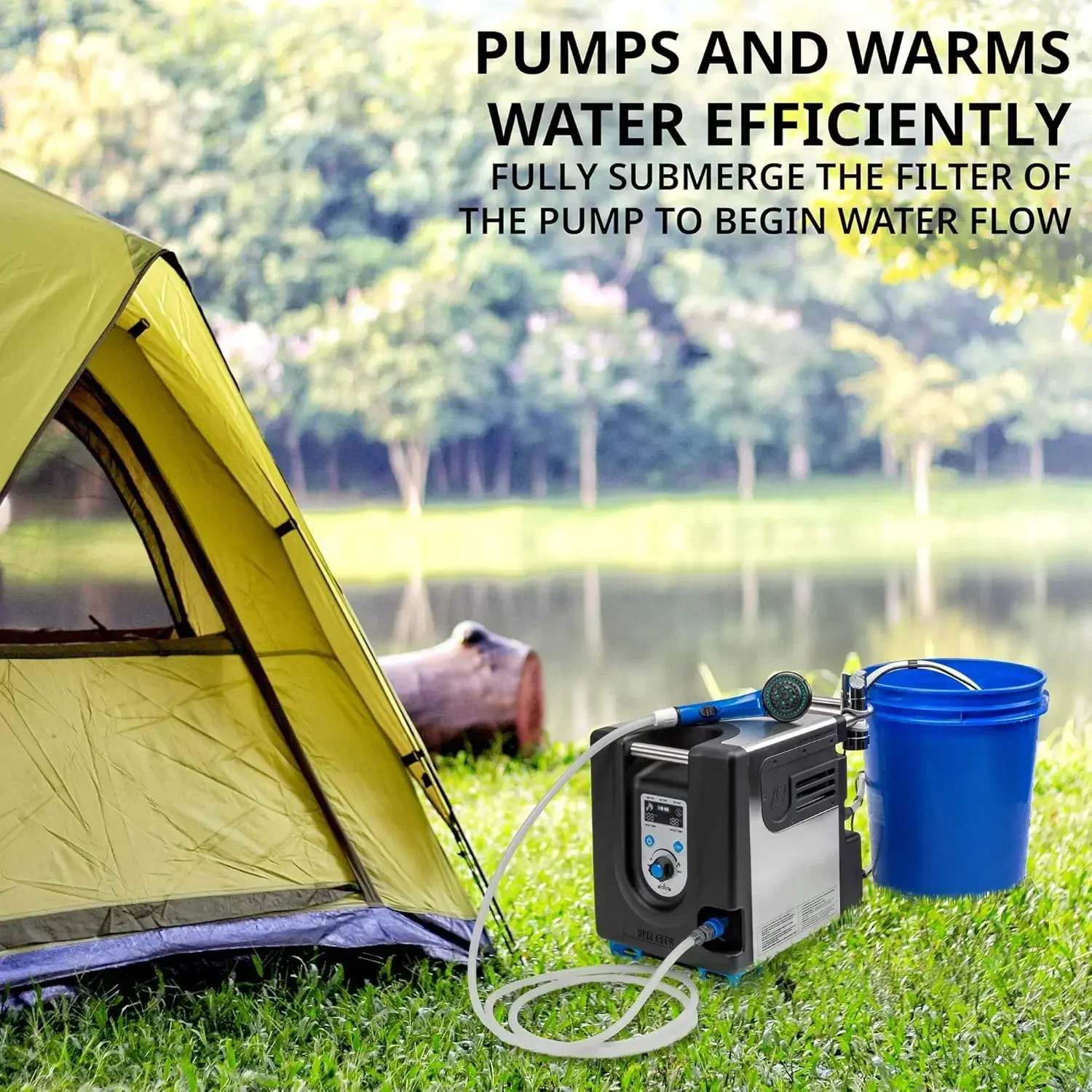 Portable Propane Water Heater & Shower Pump w/Built-in Battery | Compact Outdoor Cleaning & Showering System w/LCD,