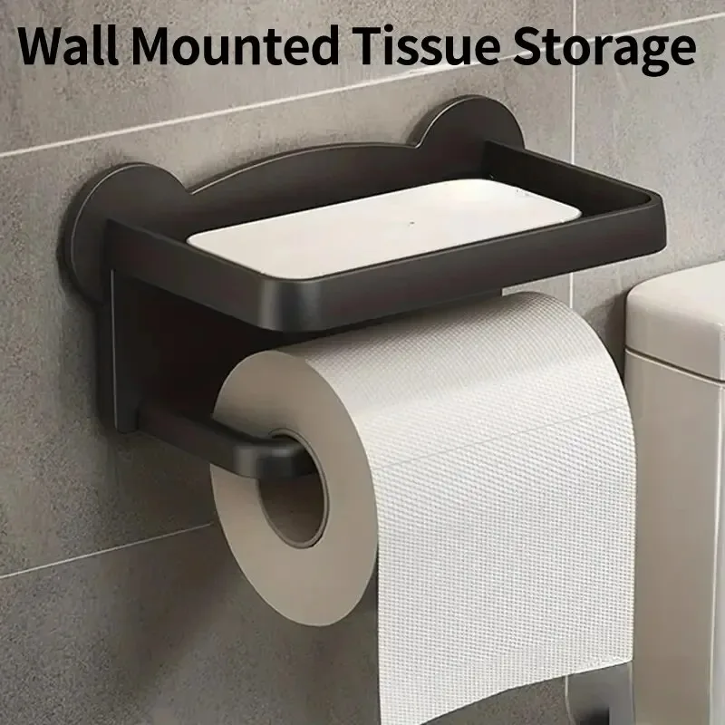 Punch Free Wall Mounted Tissue Storage Rack Paper Roll Shelf Holder Restroom Box Shelve Multi Functional Phone Placement Toilet