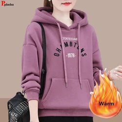 Loose Thicken Hoodies Warm Winter Sweatshirt Oversize 80kg Embroidery Long Sleeve Tops Snow Wear Casual Woman Hooded New