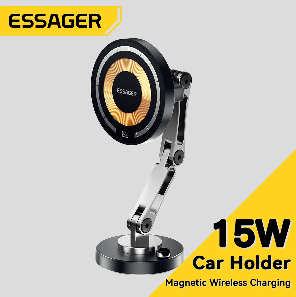 Essager 15W Magnetic Wireless Car Phone Holder Adjustable Charger Car For iPhone 15Pro Max Samsung Universal Phone Holder Stand