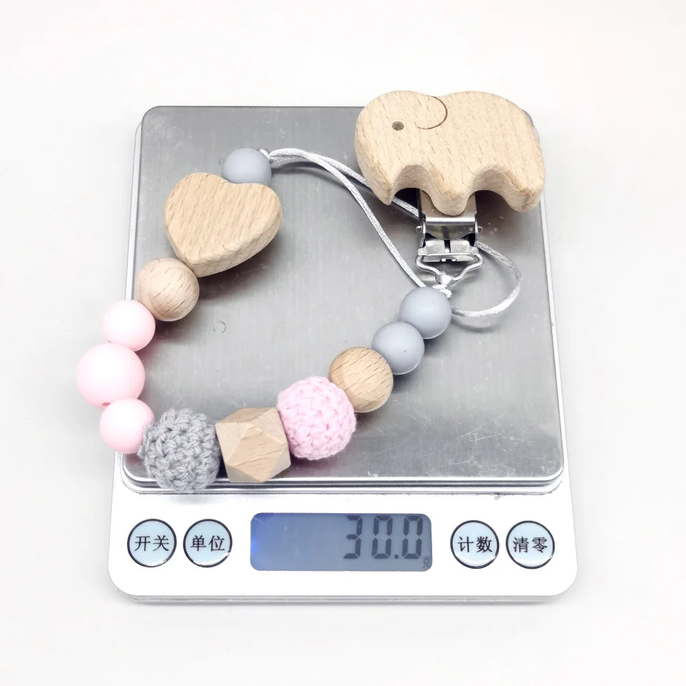 Baby Beech Wood Pacifier Clip Cartoon Animal Crochet Beads Silicone Nipple Chain For Teether Nursing Toys Baby Pacifier Chain