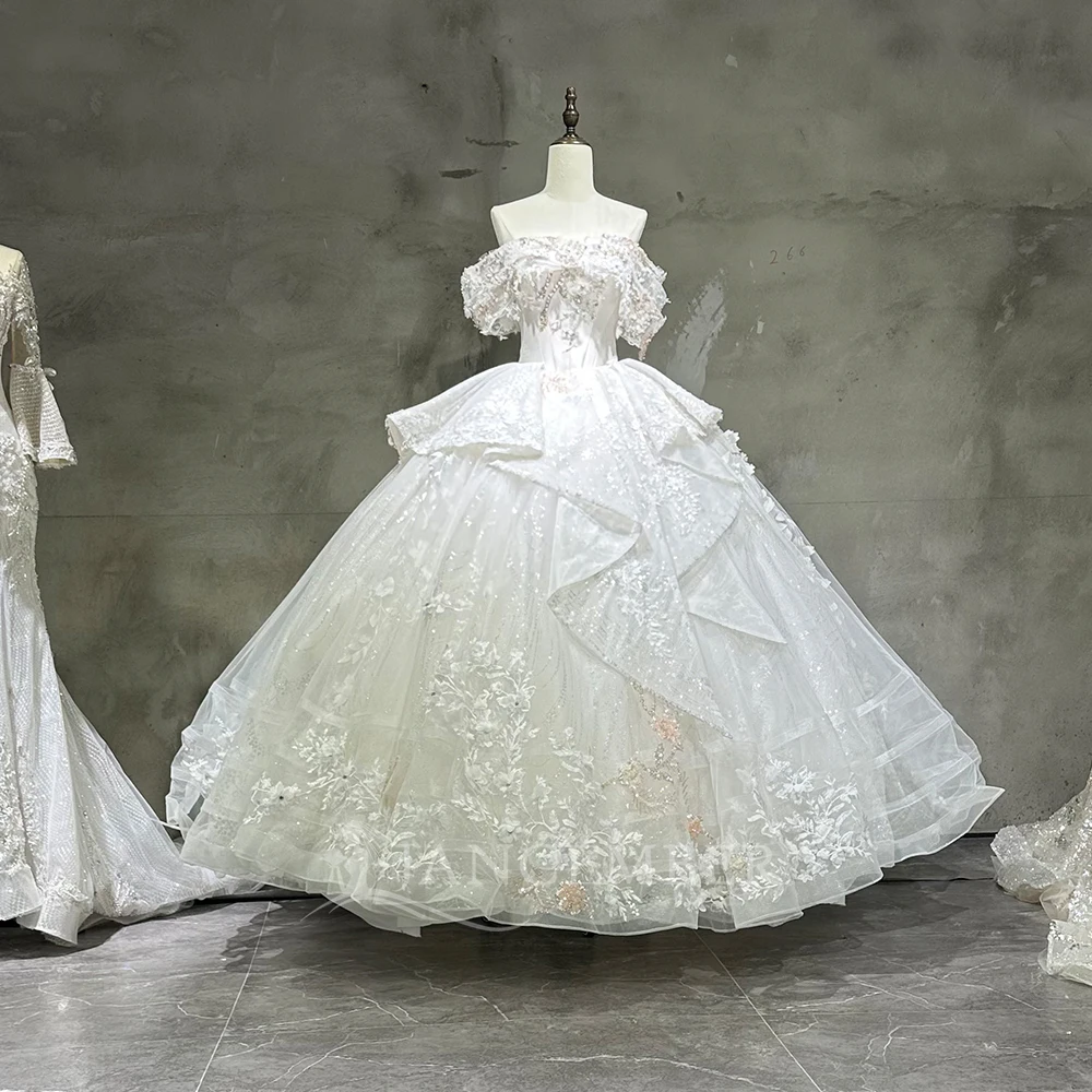 

Fascinating Cap Sleeve Church Wedding Dresses Sequin Customized Bride Gowns Court Train Women Off Shoulder فساتين حفلا