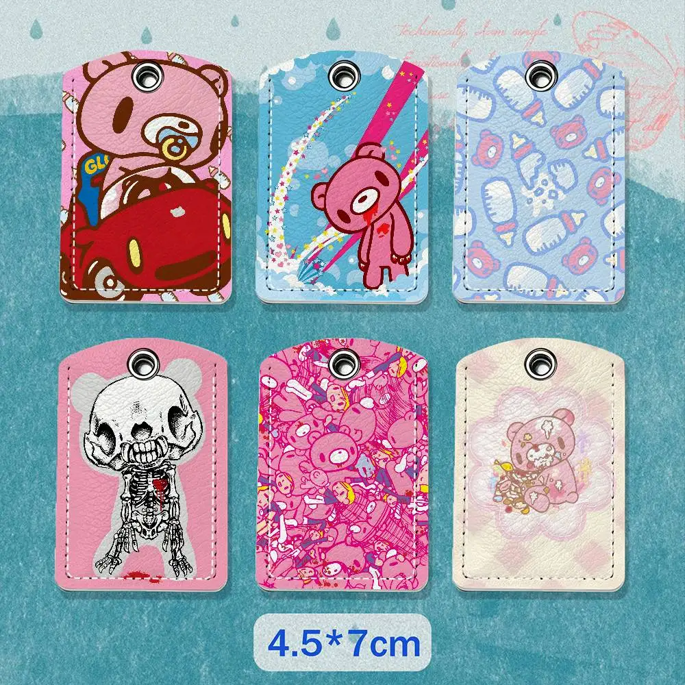 Cartoon G-Gloomy Bear Leather Keychain Badge Holder with Lanyard - ID/Access Card Holder, Key Ring Accessory, Gift Option
