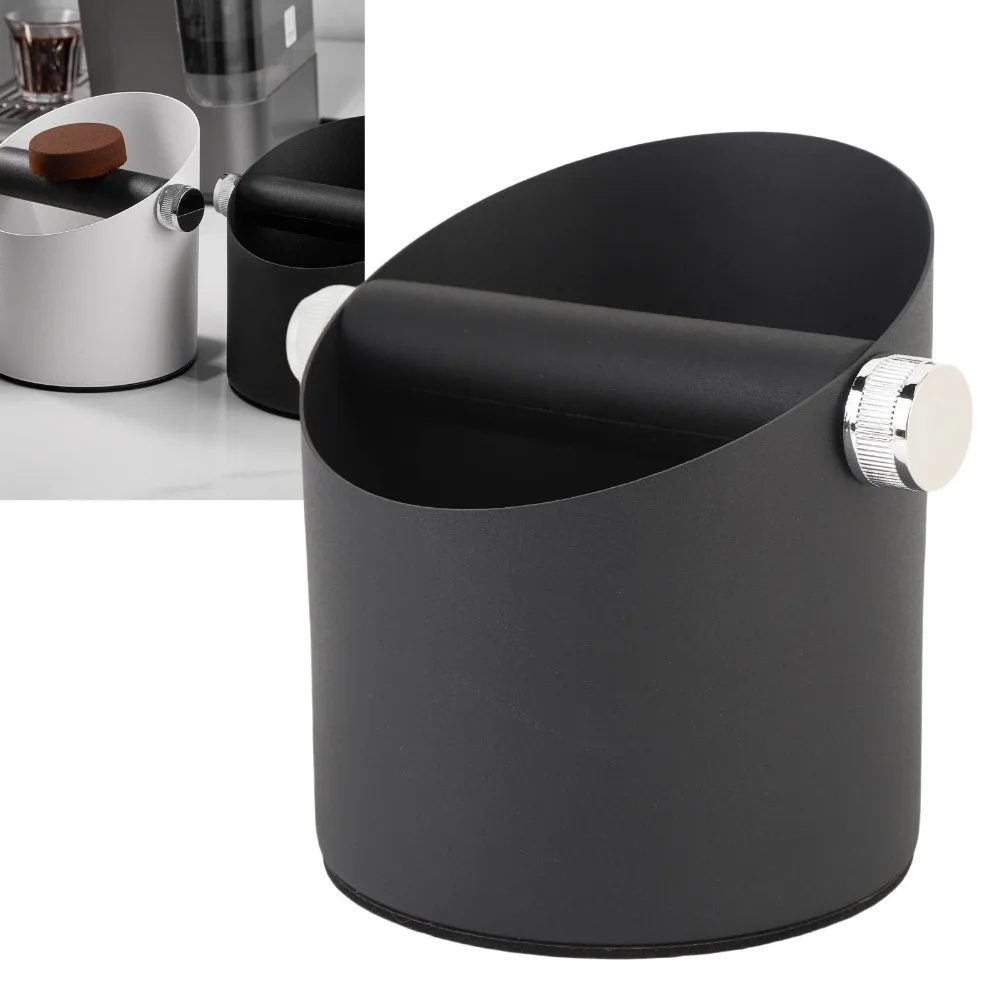 Carbon Steel Coffee Knock Box Removable Knock Bar Non-Slip Base Espresso Knock Box Slanted-Mouth Anti-Splash Design