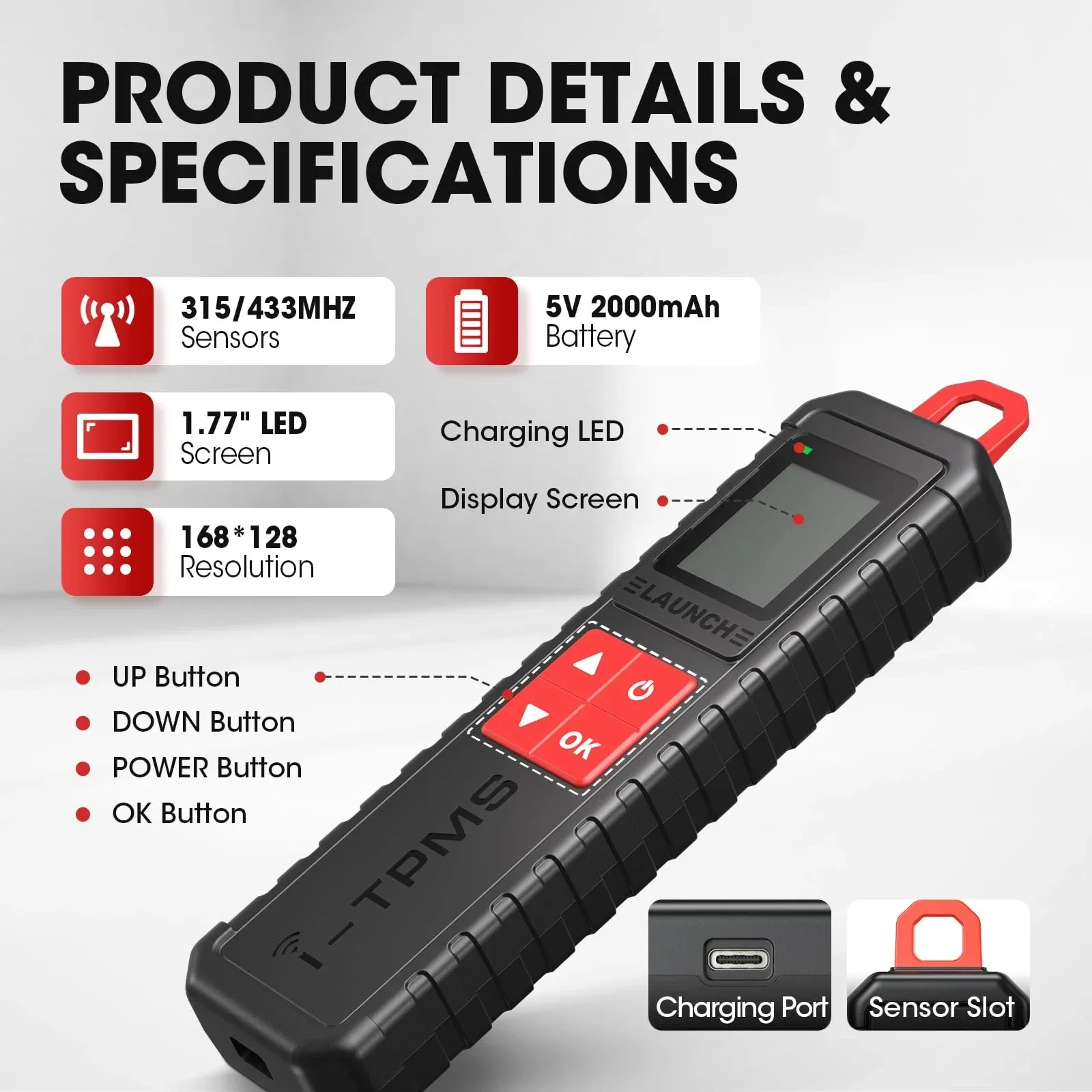 LAUNCH X431 I-TPMS Tire Pressure Diagnostic Tool TPMS Programmer, 315/433MHz Universal TPMS Sensor Activate Clone Reset & Learn