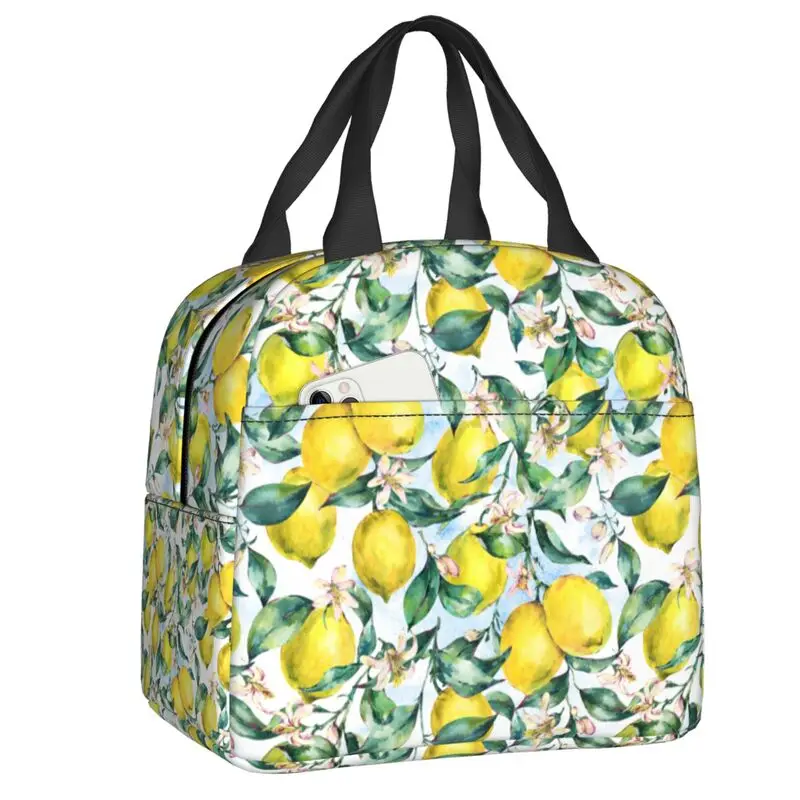 Bolsa de almuerzo con aislamiento de limón para mujer y niño, fiambrera térmica impermeable, contenedor de alimentos, bolsas de mano, fruta Tropical, Verano