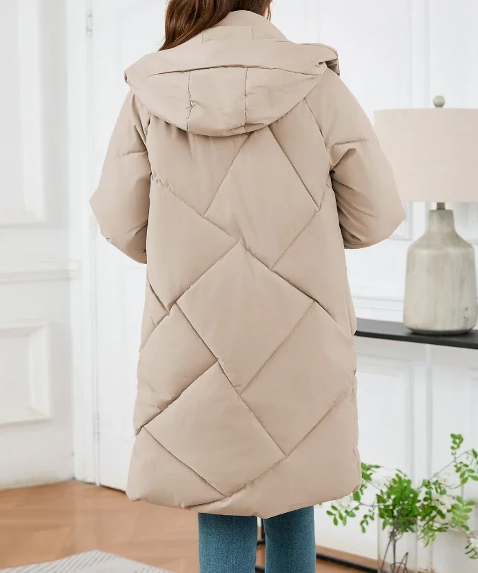 Elegant Winter Women's Coat 2025 New In Zip Up Hoodies Long Sleeved Warm Slim Fit Cotton Jacket Pockets Overknee Long Jacket