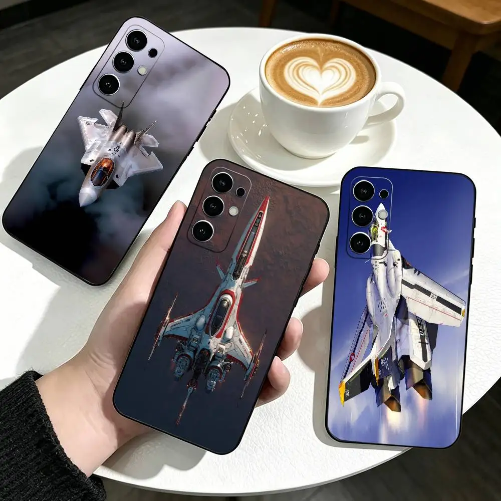 Funda de silicona suave negra Cool Aircraft Robotech Macross para Samsung S25, S24, S21, S22, S23, S30, Ultra, S20, Plus, Fe, Lite