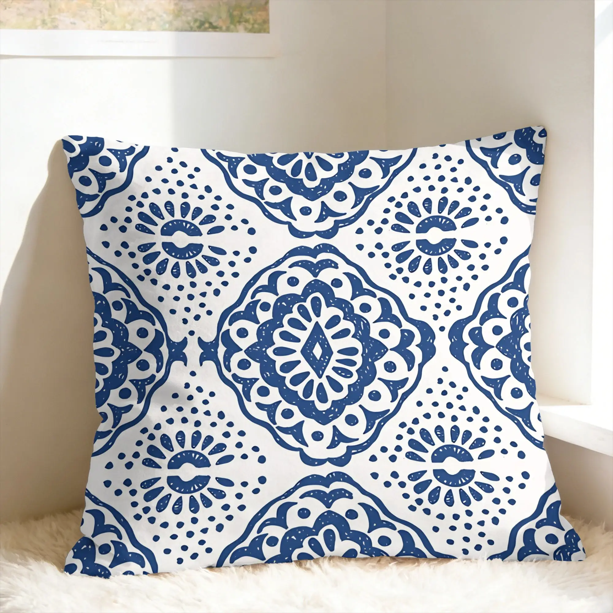 Bohemian Blue And White Floral Pillow Case  Graphic Pillow Cover Fashion Pillowcases For Living Room Bed Chair