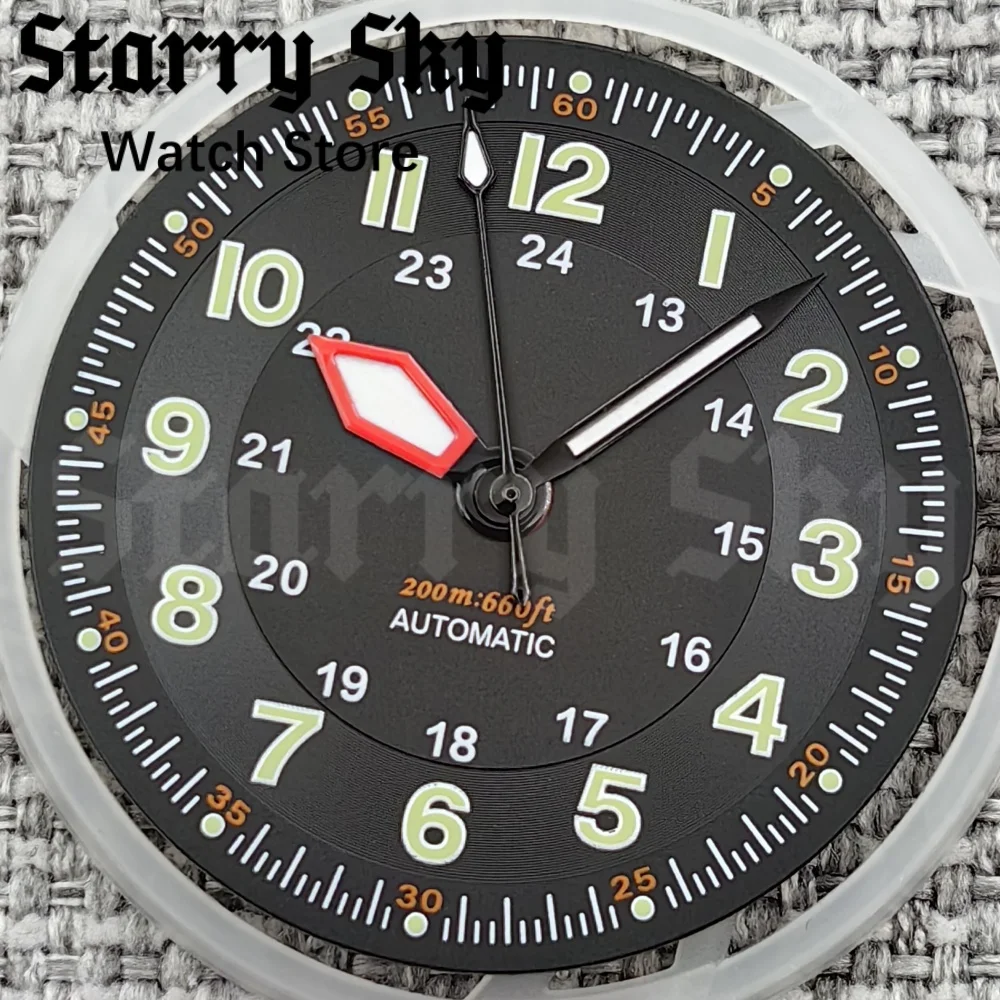 Starry Sky 29mm Green Words Black Pilot Watch Dial Watch Hands With Luminous Fits NH35/ETA PT5000 Automatic Movement Watch Parts