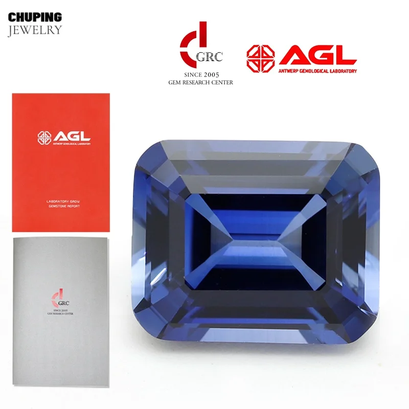 Lab Grown Sapphire Royal Blue Color Emerald Cut High Quality Low Cost For Jewelry Setting&Custom Design With AGL Certificate
