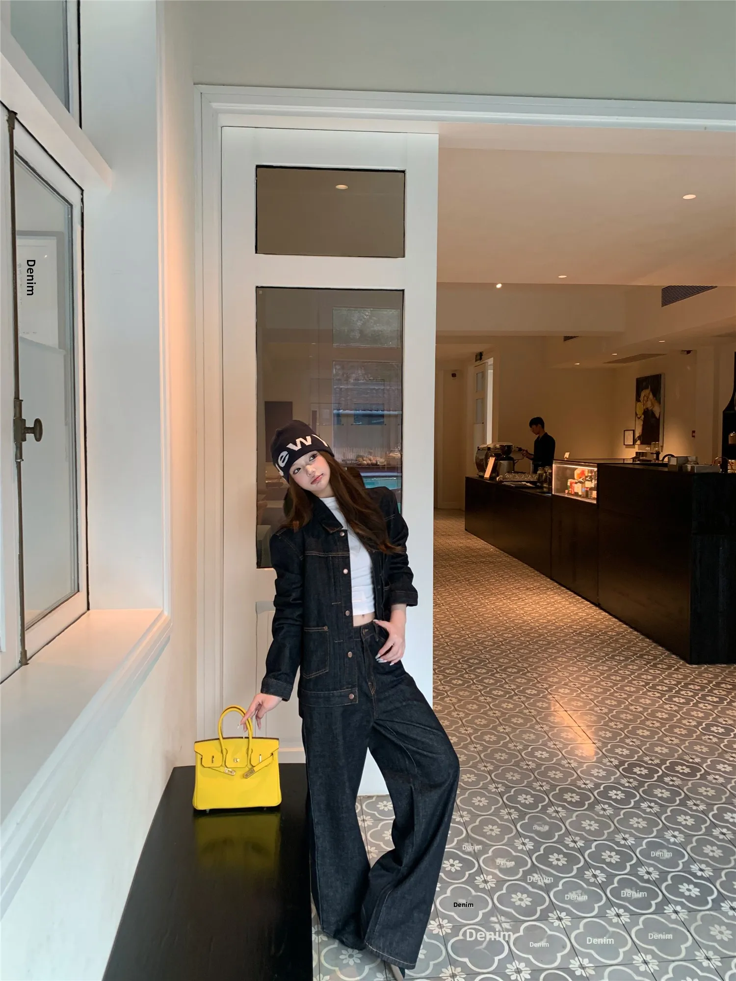 

Retro American Denim Set Women's Jacket Top Loose Wide Leg Pants Two Piece Set Fashionable Spring High Waist Straight Leg Jeans