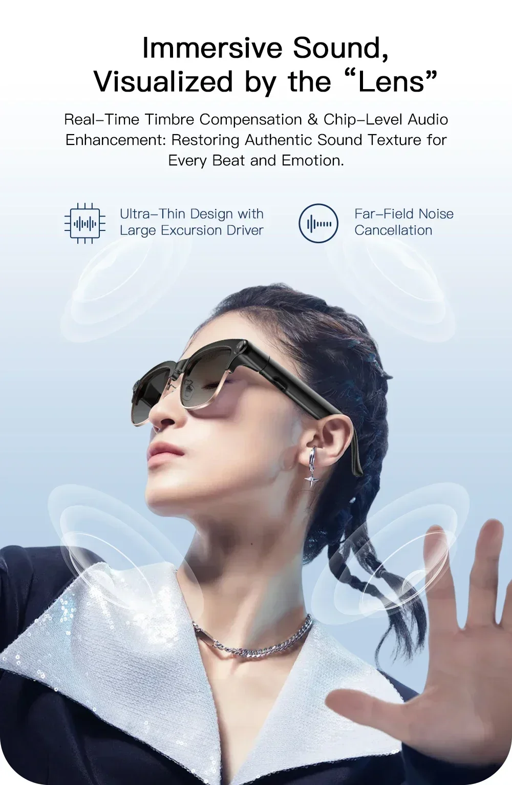 Neue KI-Videoaufnahme-Smartbrille mit Echtzeit-Übersetzung, 800W HD-Kamera, KI-Sprachassistent, Aufnahmefunktion und Dual-Lautsprechern – Sonnenbrille – Detail 4