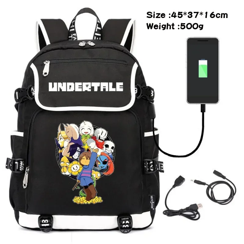 Undertale San Papyrus Canvas School Shoulder Bag Cosplay USB Port Backapck Laptop Travel Rucksack Gift