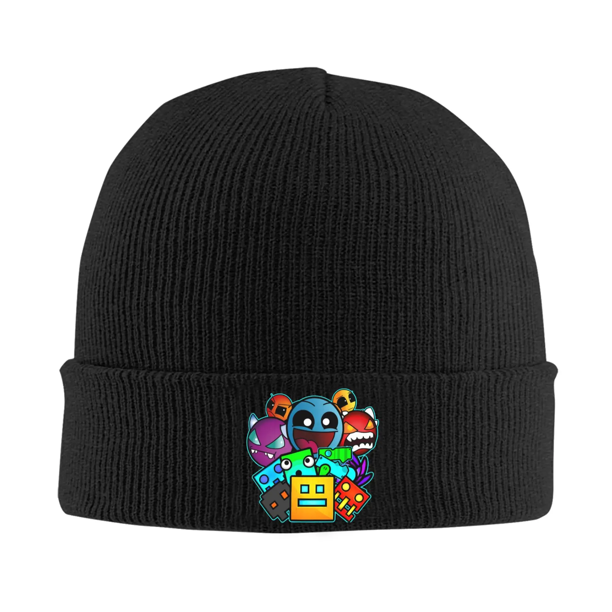 Video Game Geometric Dash Old School Gaming Knitted Hat Beanie Winter Hats Warm Acrylic Fashion Geometry Dash Caps Men Women