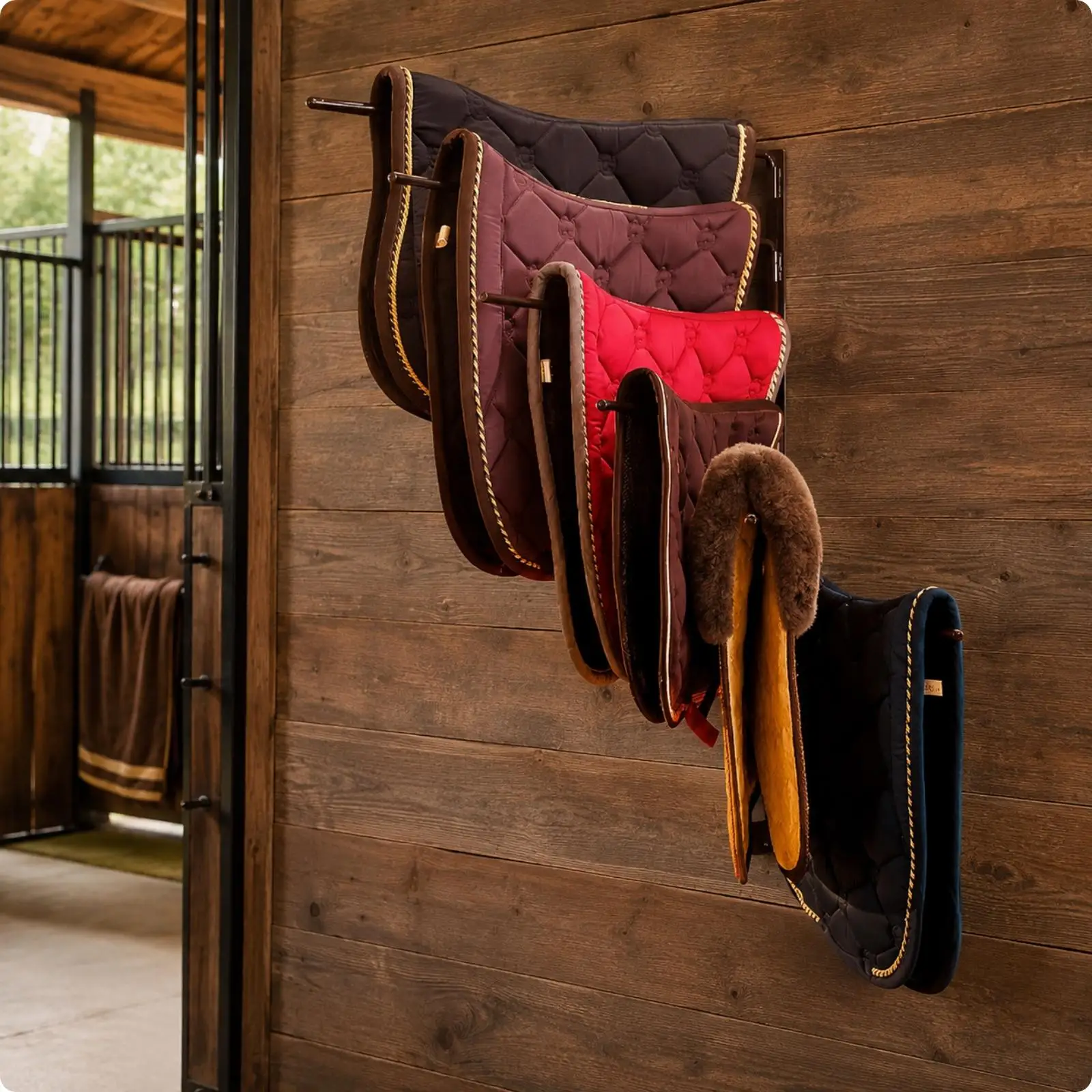 Low Carbon Steel Sweat Pad Rack Wall Mounted Horse Tack Organizer with Bent Arms for Blankets and Pads