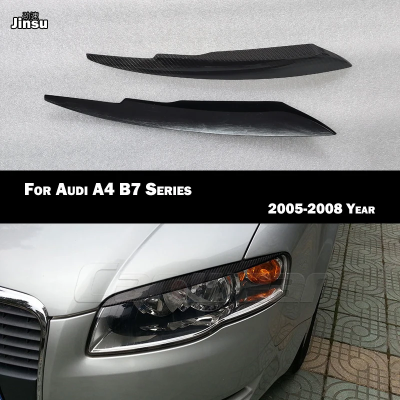 Carbon Fiber Headlight Eyebrow Cover Trim Sticker Head Lamp Eyelid For Audi A4 B7 2005 - 2008 Fiber glass matte black eyebrows