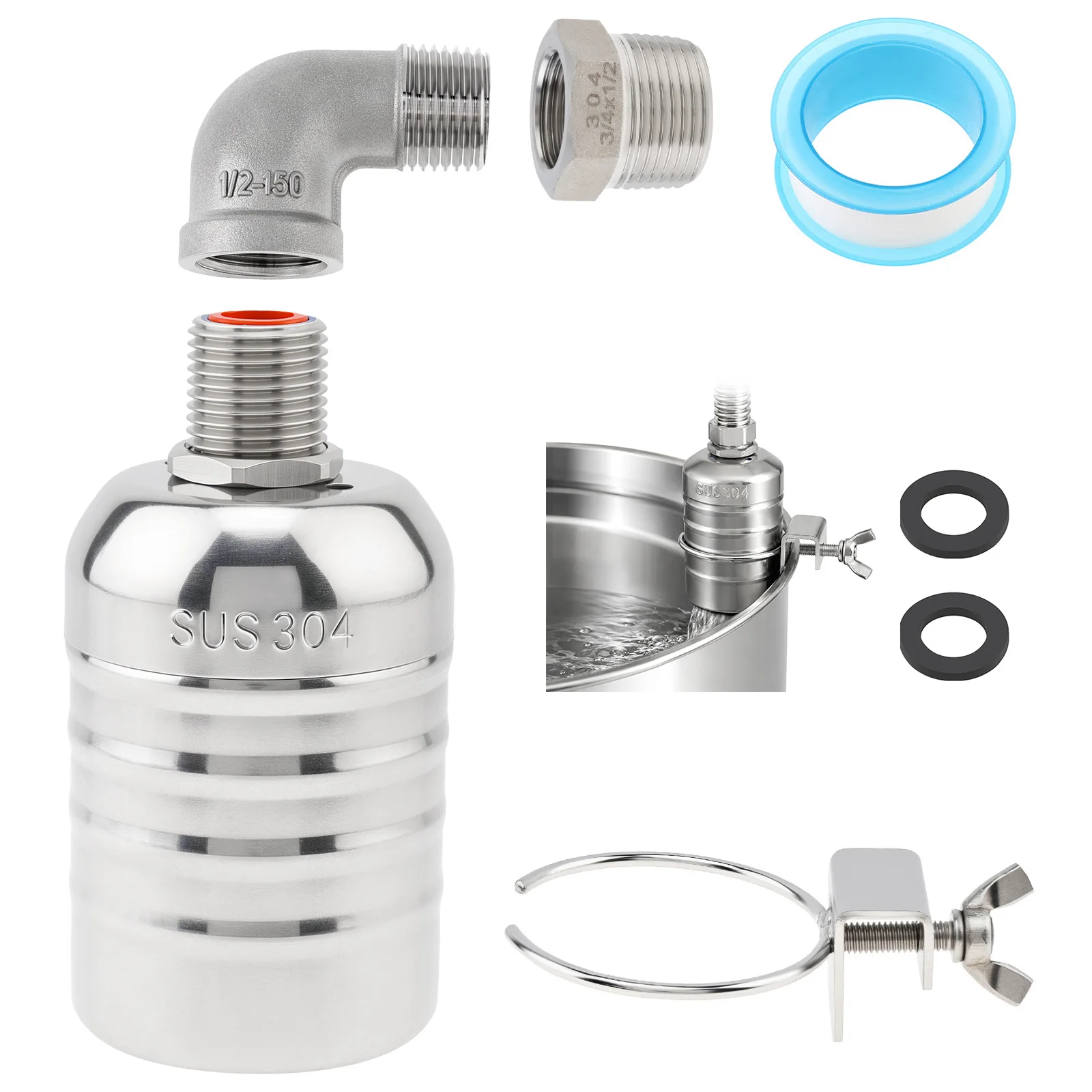 1/2 in and 3/4 in Automatic 304 Stainless Steel Water Float Valve for Tanks / Livestock Troughs / Fish Ponds