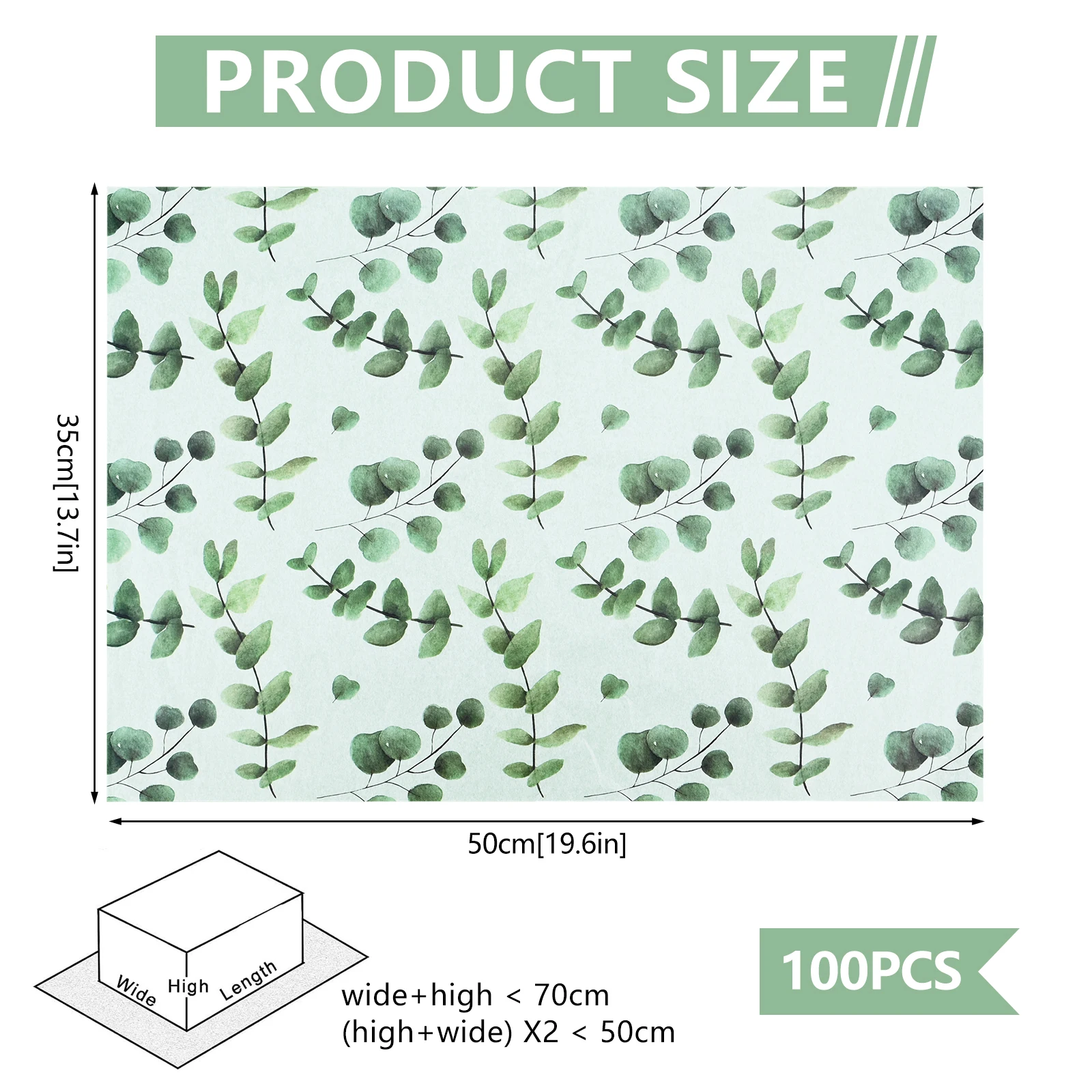 100 Pcs Green Leaves Tissue Paper Sheets,14x20in Botanical Printed Leaf Wrapping Paper for Wrapping Gifts Birthday Festival