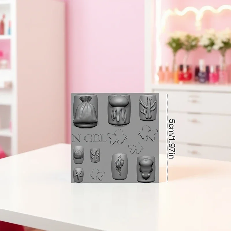 1 قطعة قذيفة البحر نجم البحر ذهبية قنديل البحر الأسماك ثلاثية الأبعاد سيليكون مسمار قالب الصيف البحر قنديل البحر لتقوم بها بنفسك قالب من السيليكون مسمار الفن العفن