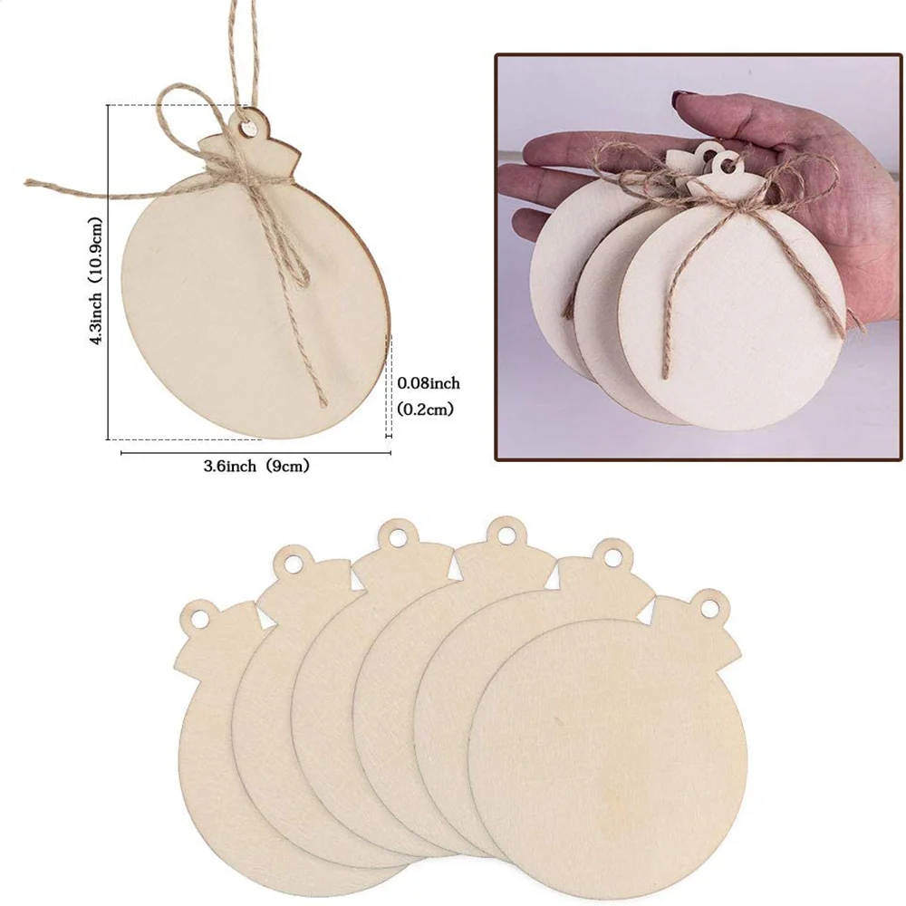 30PCS Round Wooden Ornaments with Hole Unfinished Predrilled Wood Slices Wood Circles for CraftsDIY Wooden Christmas