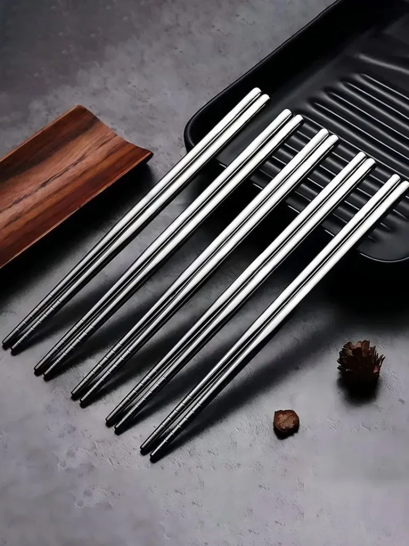Newly Upgraded Japanese Style Stainless Steel Chopsticks - Reusable Sushi Sticks, Round Metal Kitchen & Dining Cutlery Gift Set