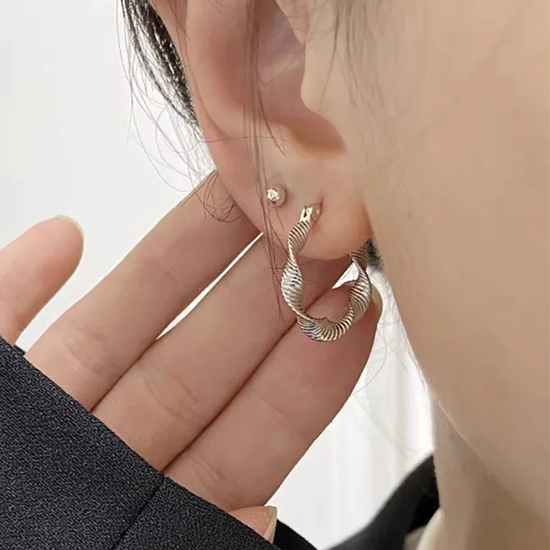 Foxanry Prevent Allergy Twist Geometric Hoop Earrings For Women Couples Classic Simple Hip Hop Creative Birthday Jewelry Gifts