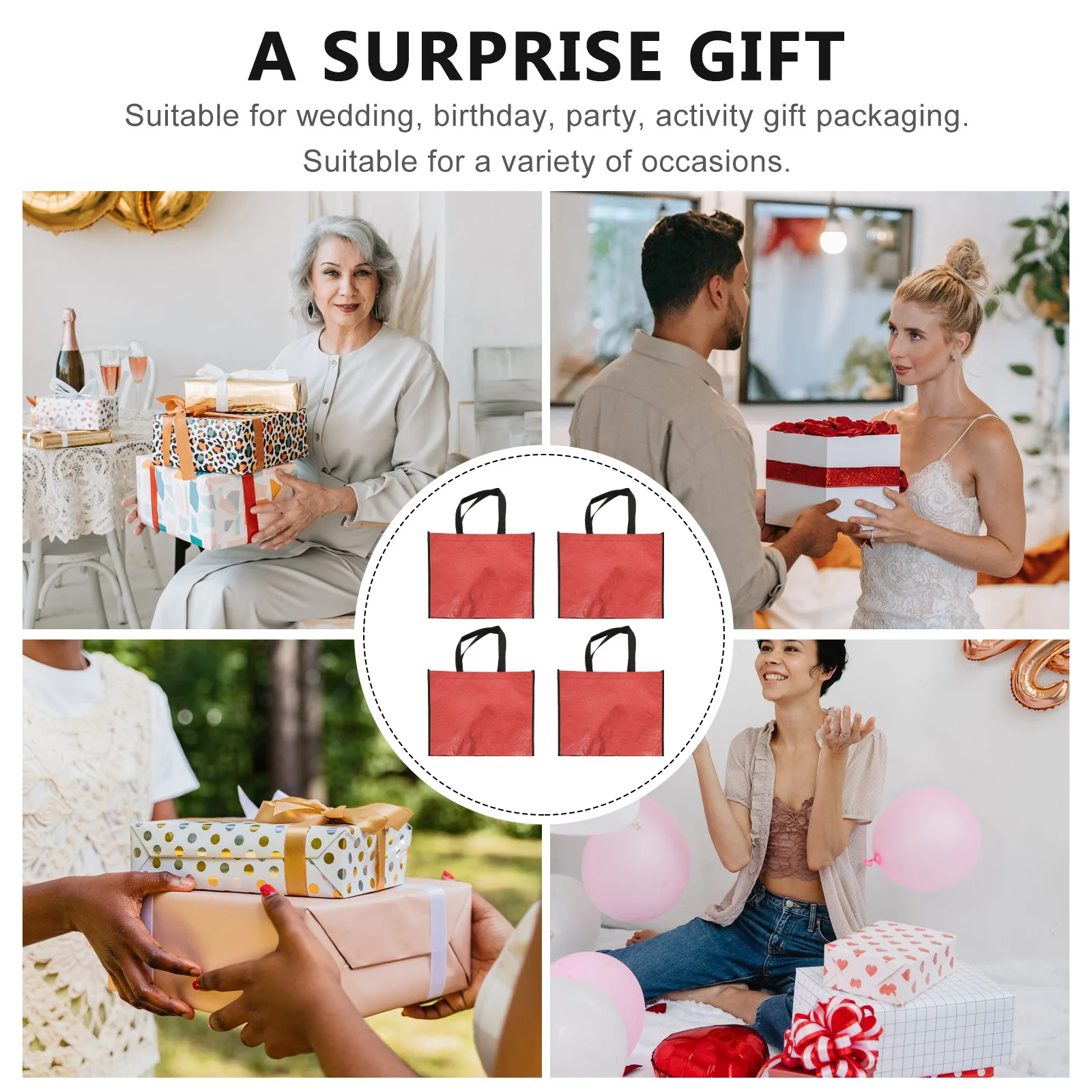 

4Pcs Gift Packaging Bags Reusable Premium Non-Woven Tote with Handle Portable for Wedding Dessert Bread Takeaway Storage Outdoor