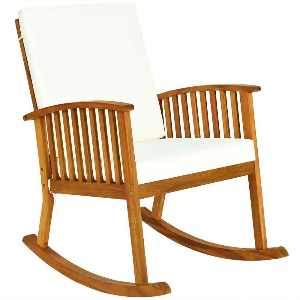 

Outdoor Acacia Wood Rocking Chair Patio Backyard Garden Lawn W/ Cushion