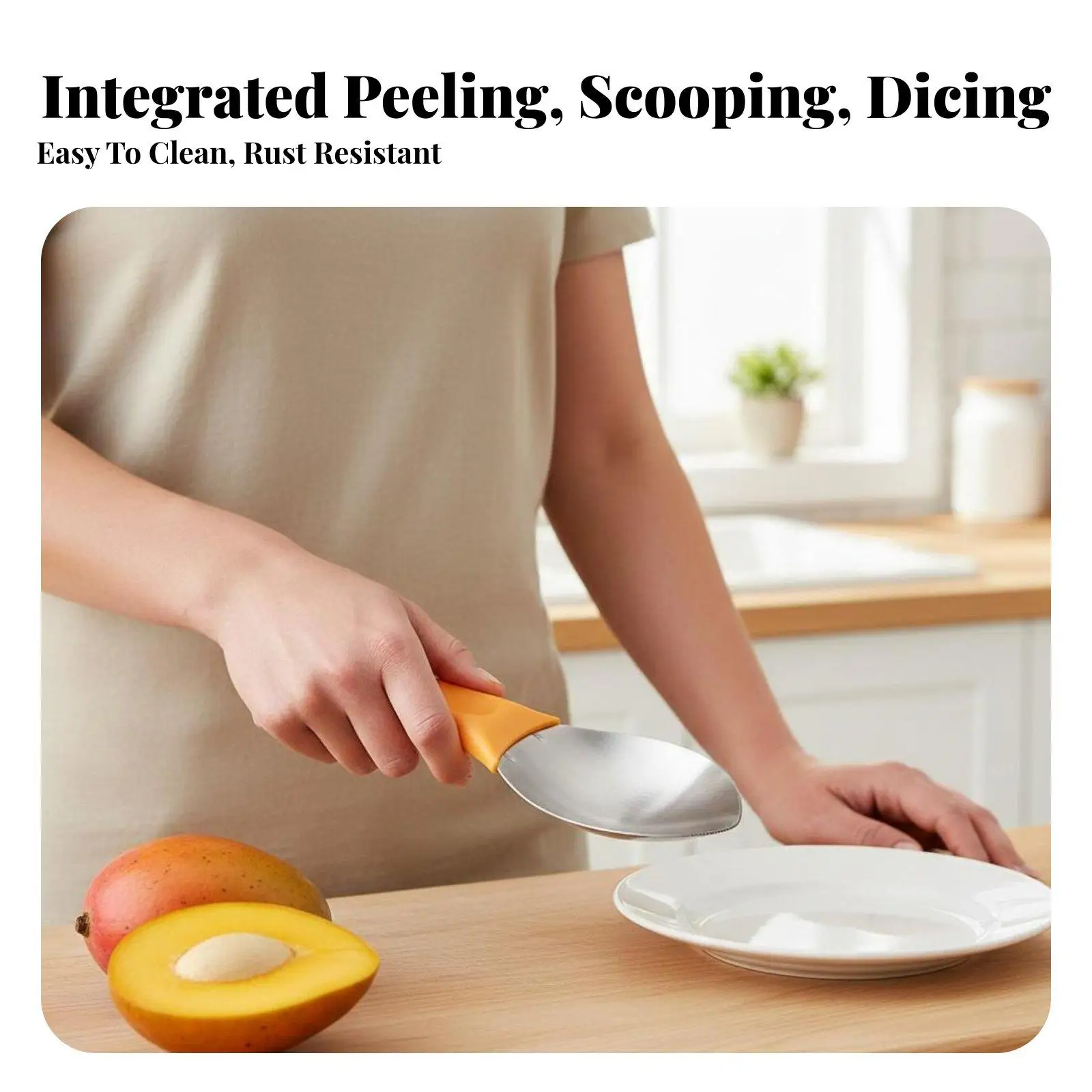 Mango Cutting Utensil Oval Edge Fruit Separator Spoon for Ripe Mango Avocado Melon Soft Fruit Quick Prep Gadget