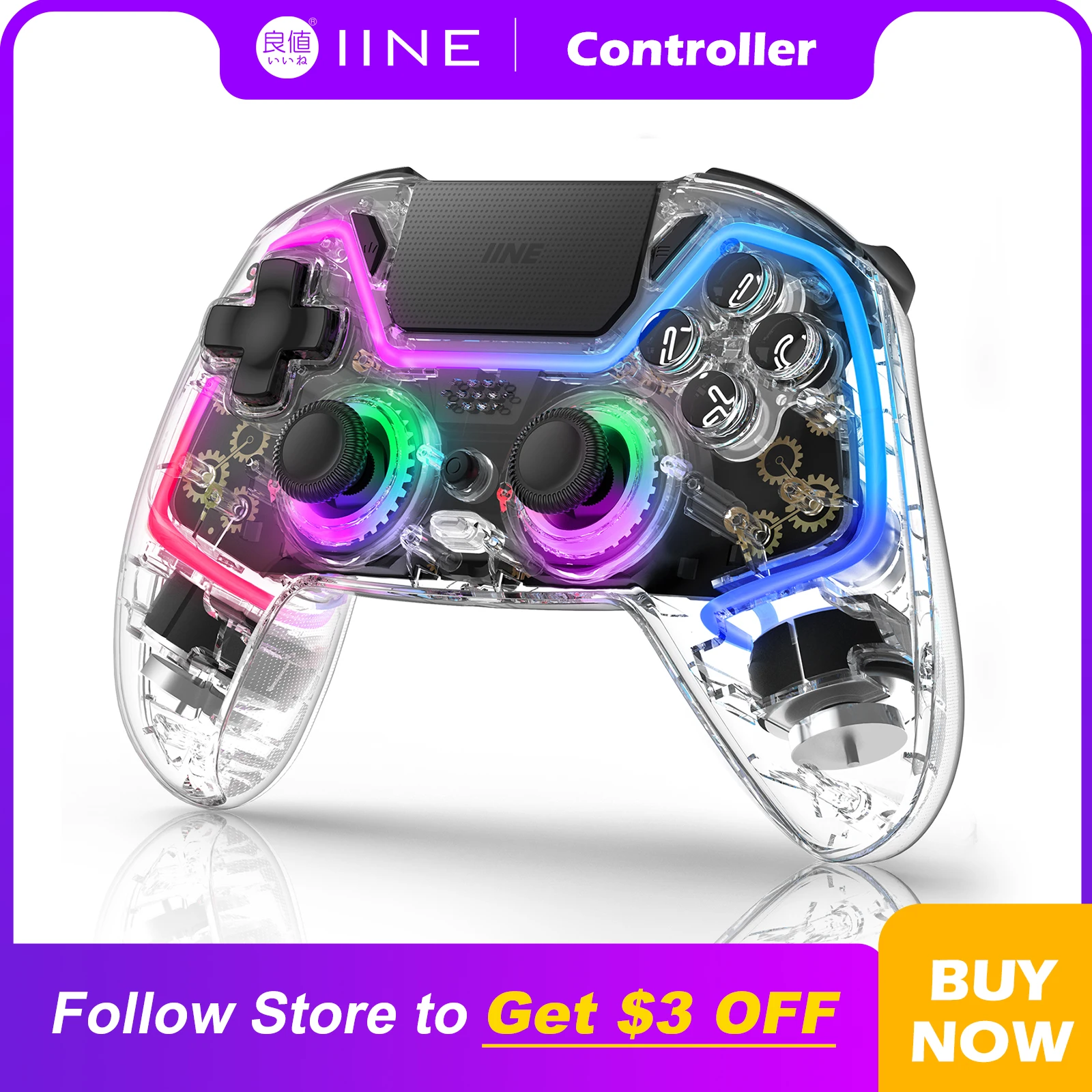 IINE Bastet Wireless Controller Compatible with PS4/Switch/PC/Android/IOS Hall Effect Joystick & Trigger With Touch Pad