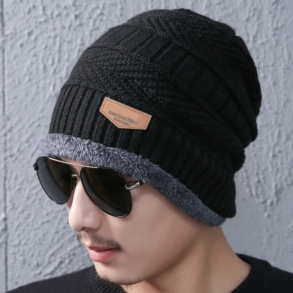 

Winter Hat and Scarf Set for Kids Black Knitted Beanie Cover Neck Completely Warm Outdoor Wear Slight Elasticity