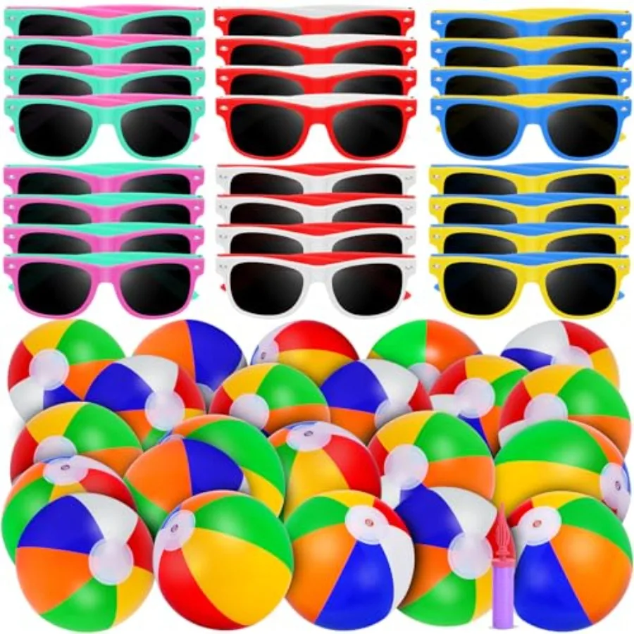 

Pcs Summer Beach Party Favors s- Includes 0 Inflatable Beach Balls Bulk 0 Neon Sunglasses Bulk Rainbow Colored Beach Ball Summe