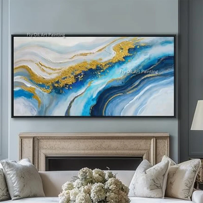 Abstract Popular Blue White Golden Yellow Home Wall Art Decor Large Simple Red Grey Oil Painting Handmade New Artwork As Gifts