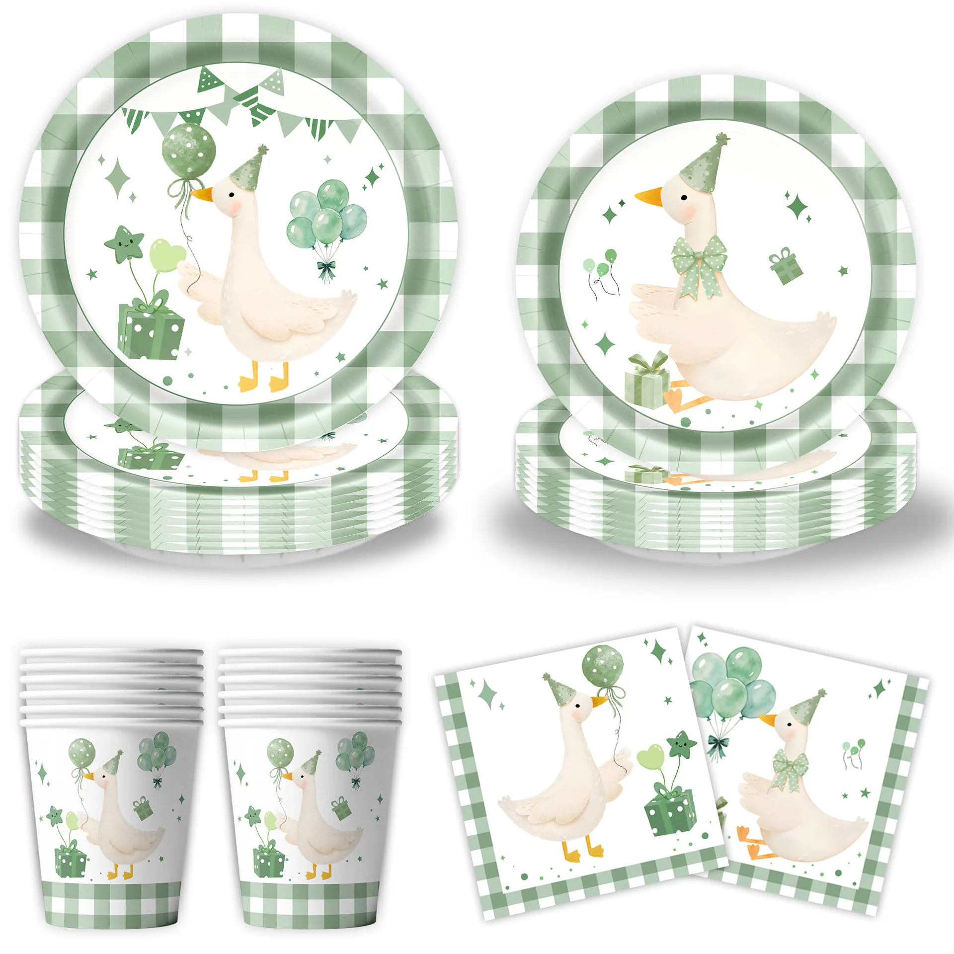 Green Silly Goose Disposable Tableware Paper Plates Cups Napkins Banner Tablecloth Birthday Party Baby Shower Decor Supplies view 5