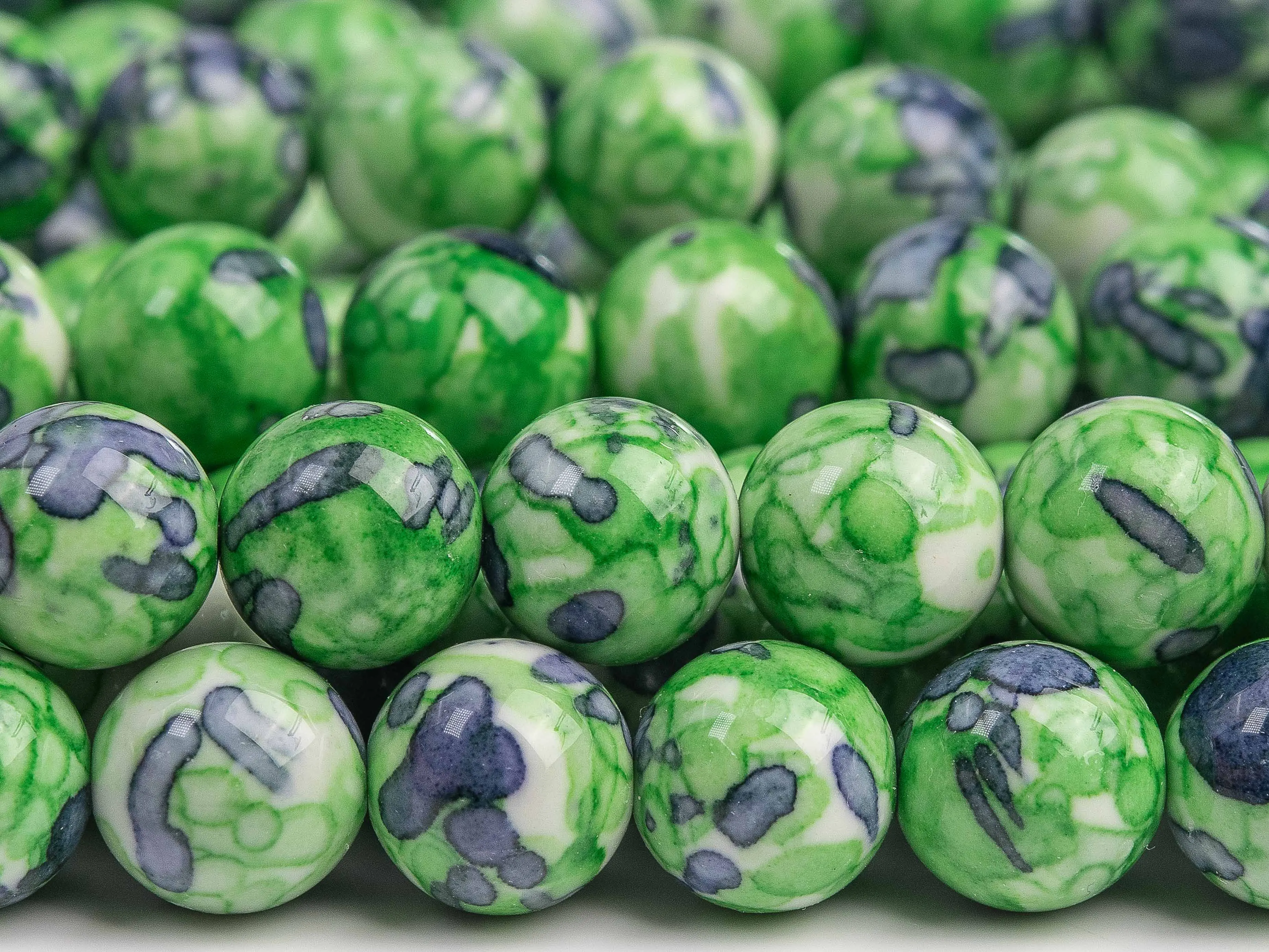 

Green & Blue Black Rain Flower Jades Loose Beads Round Shape Size Options 3/4/6/8/10/12mm for Jewelry Making