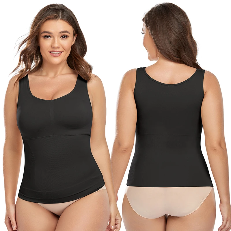 Plus Size Women Shaper Cami with Built in Bra Shapewear Tank Top Tummy Control Camisole Female Slimming Compression Undershirt