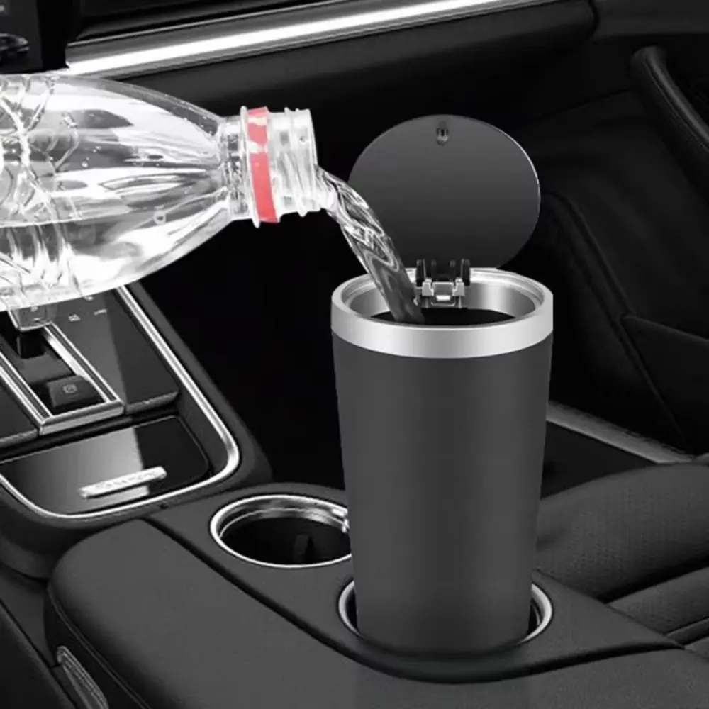 

Container Dustbin Car Trash Can Convenient Click Open Cover Car Garbage Bin Compact Cup Shaped Desktop Trash Can Outdoor