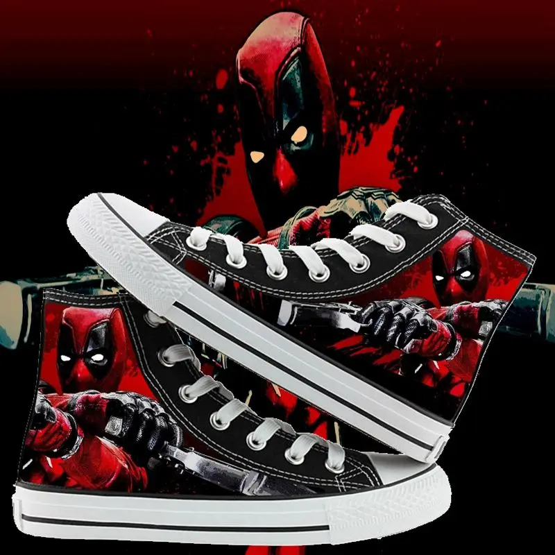 Marvel Deadpool Peripheral Movies zapatillas de lona de alta calidad para niños, grafiti pintado a mano, primavera y otoño, simple y versátil